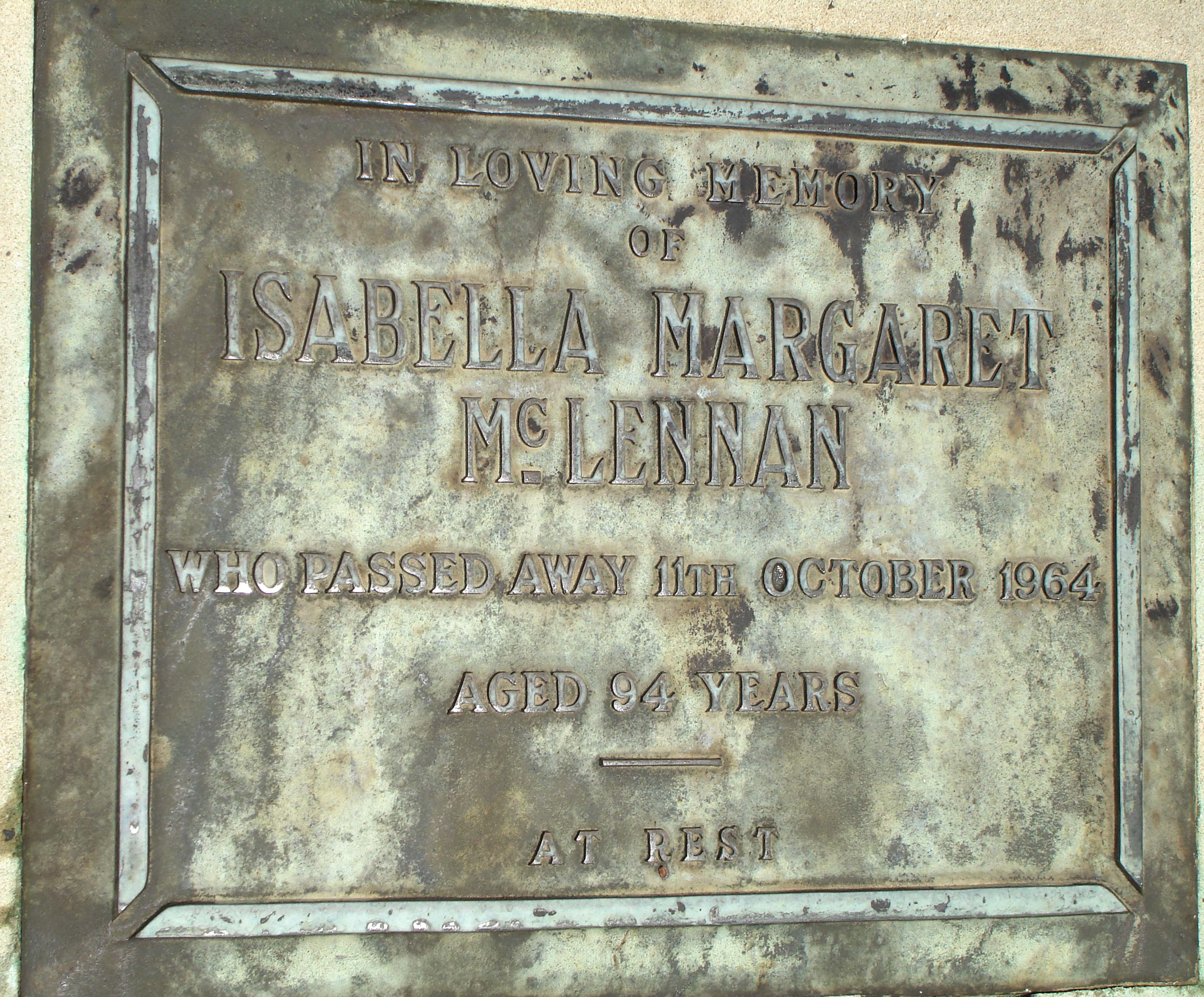 Photo of headstones/Isabella Margaret McLennan d1964 hdstn Kauri Pres Chyd